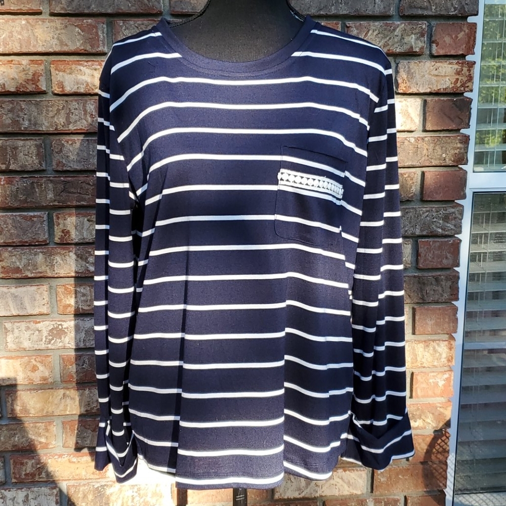 Navy Striped Tie Back Top